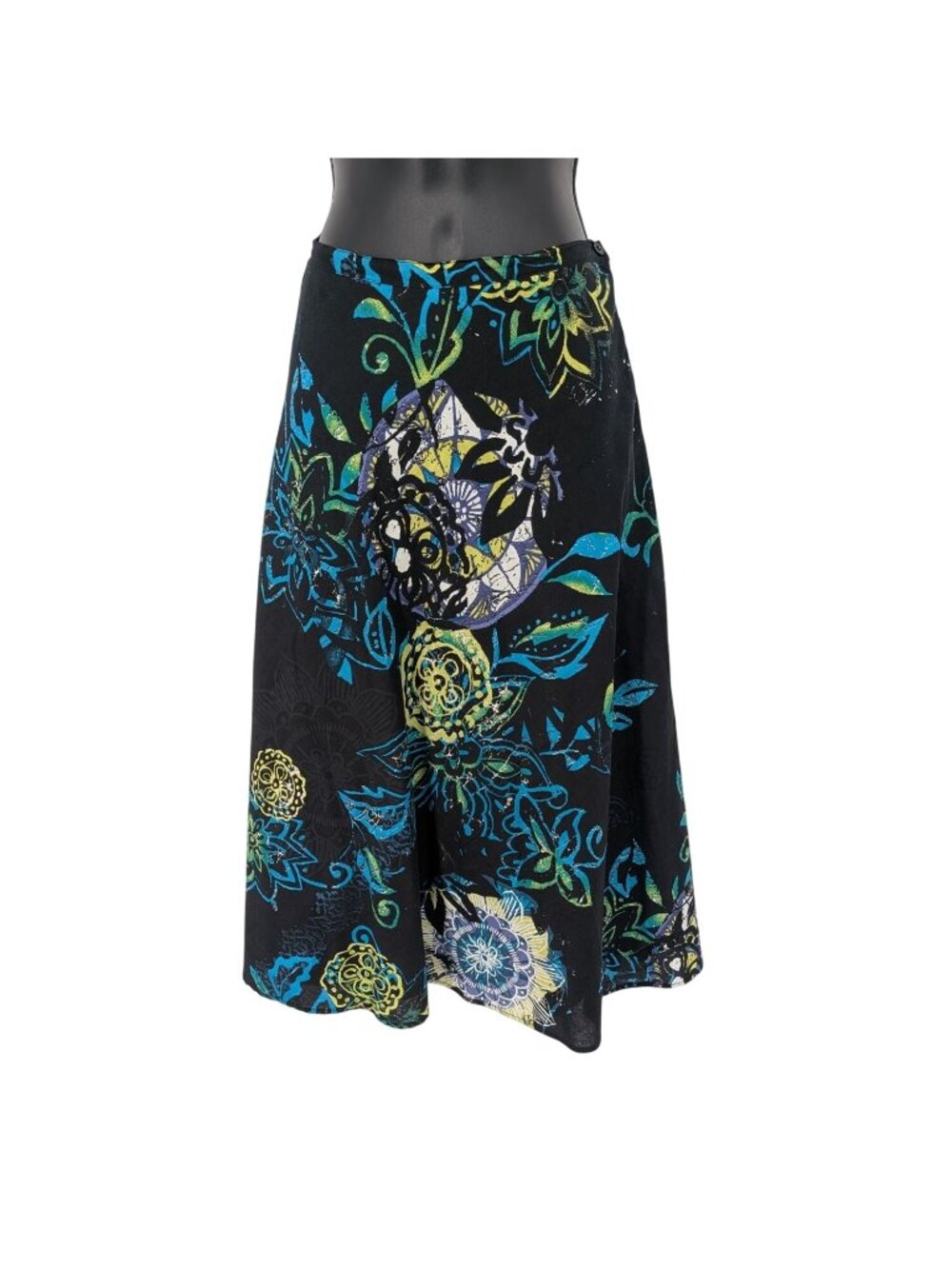 Vintage Y2K Floral Midi Skirt Abstract Print Flowy A Line Artsy Resort Medium